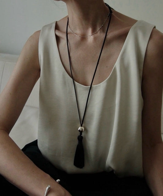 cow leather & tassel necklace