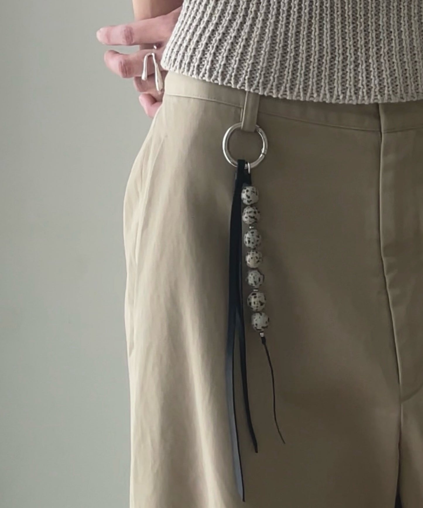 stone & leather tie charm